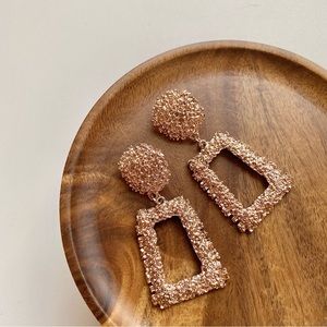 4/$15 Rose Gold Crumpled Texture Square Drop Earrings